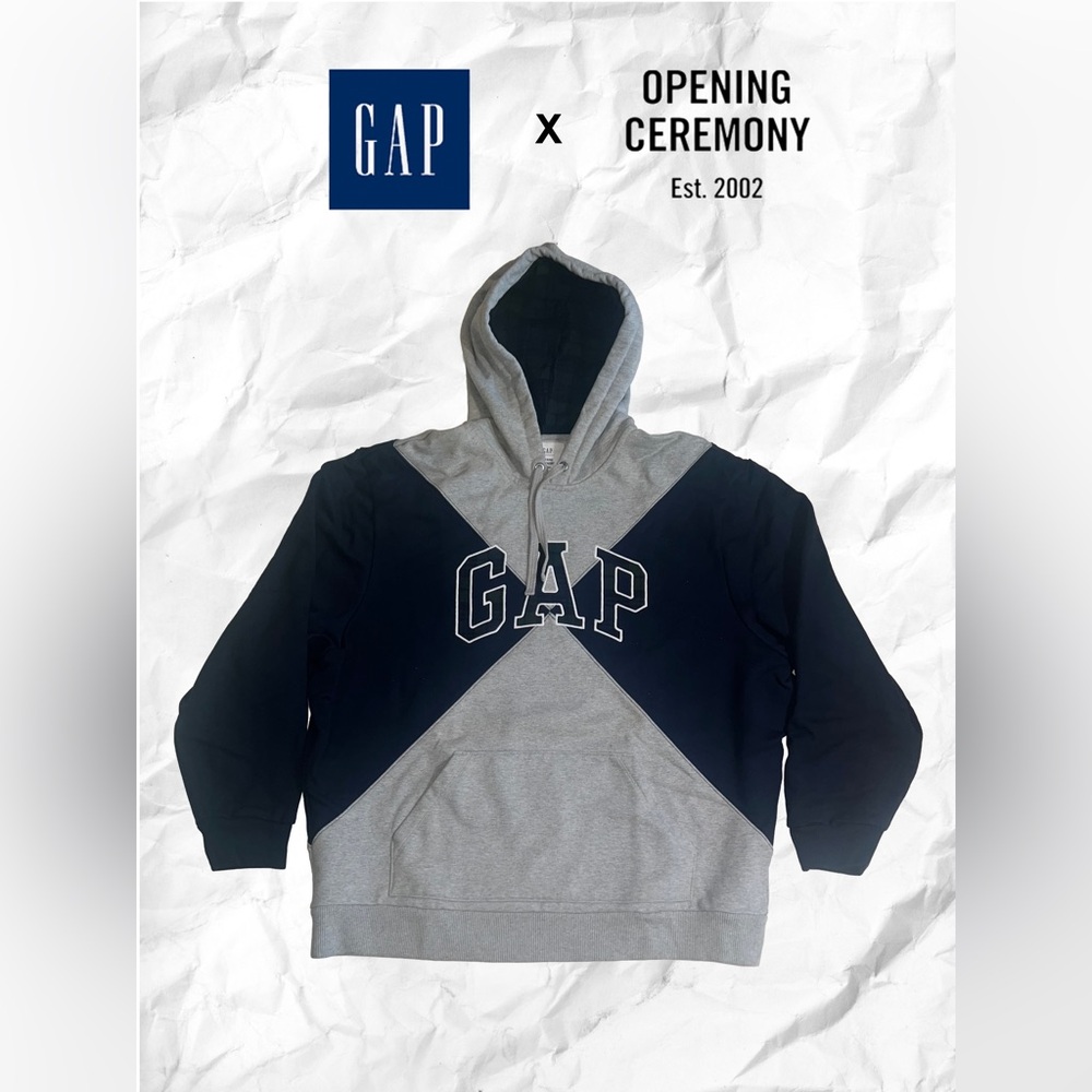 GAP x Opening Ceremony Navy and Grey Colourblocked Hoodie